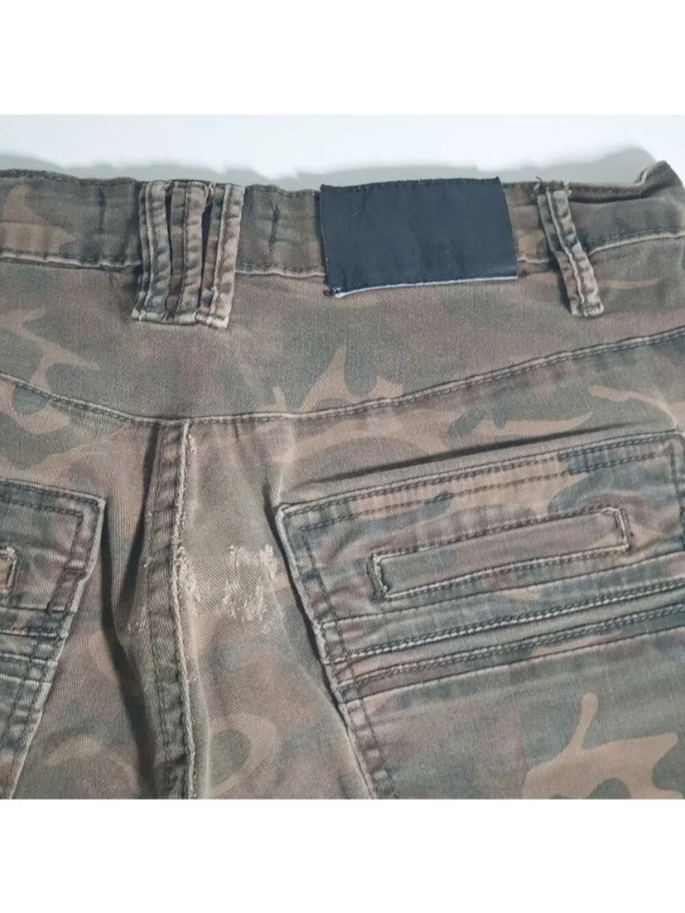 NickDanger Camo Cargo Shorts Mens Size 30 Woodland Print Cotton Spandex Stitch - Picture 10 of 11